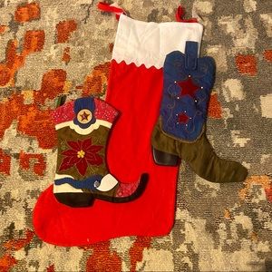 3 CHRISTMAS STOCKINGS 2 COWBOY BOOTS ONE GIANT 36” FELT
